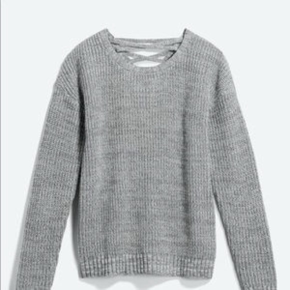 Madison Lilly Sweaters - Gray Criss Cross Back Women's Sweater Heavy Warm Thick Large Neutral L Top
